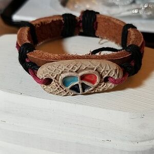 Tribal Bracelet Real Leather Bracelet Peace Sign